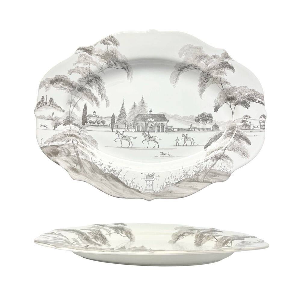Juliska “Country Estate, Flint (Gray)” Stoneware Oval Serving Platter 15”